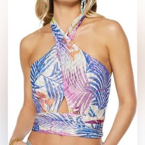 NWT Ramy Brook Louisa Print Halter Tank Tie Top